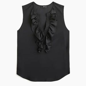 J. Crew Ruffle Front Top Satin Crepe Black XXS